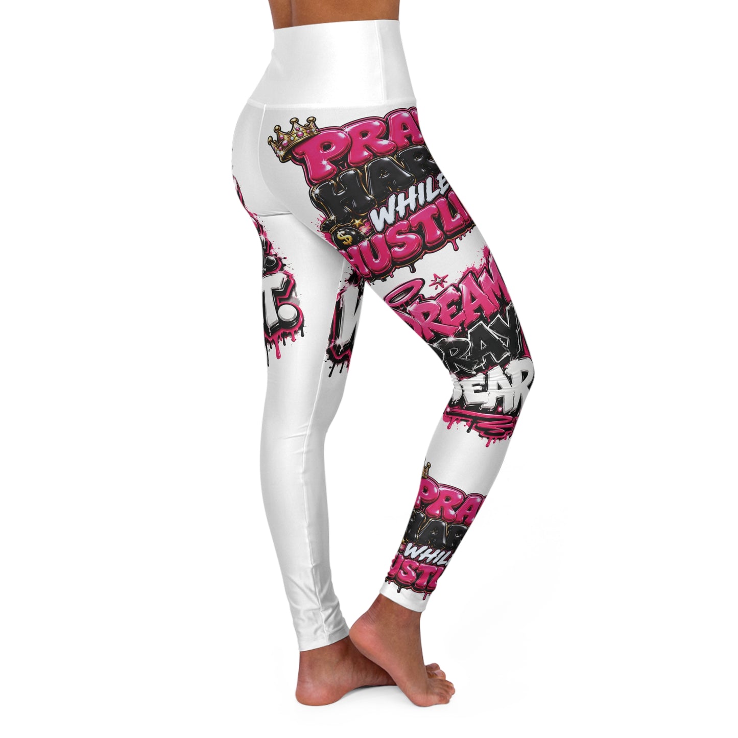 High-Waisted Yoga Leggings — Pink Graffiti 'Pretty Hustle' Activewear