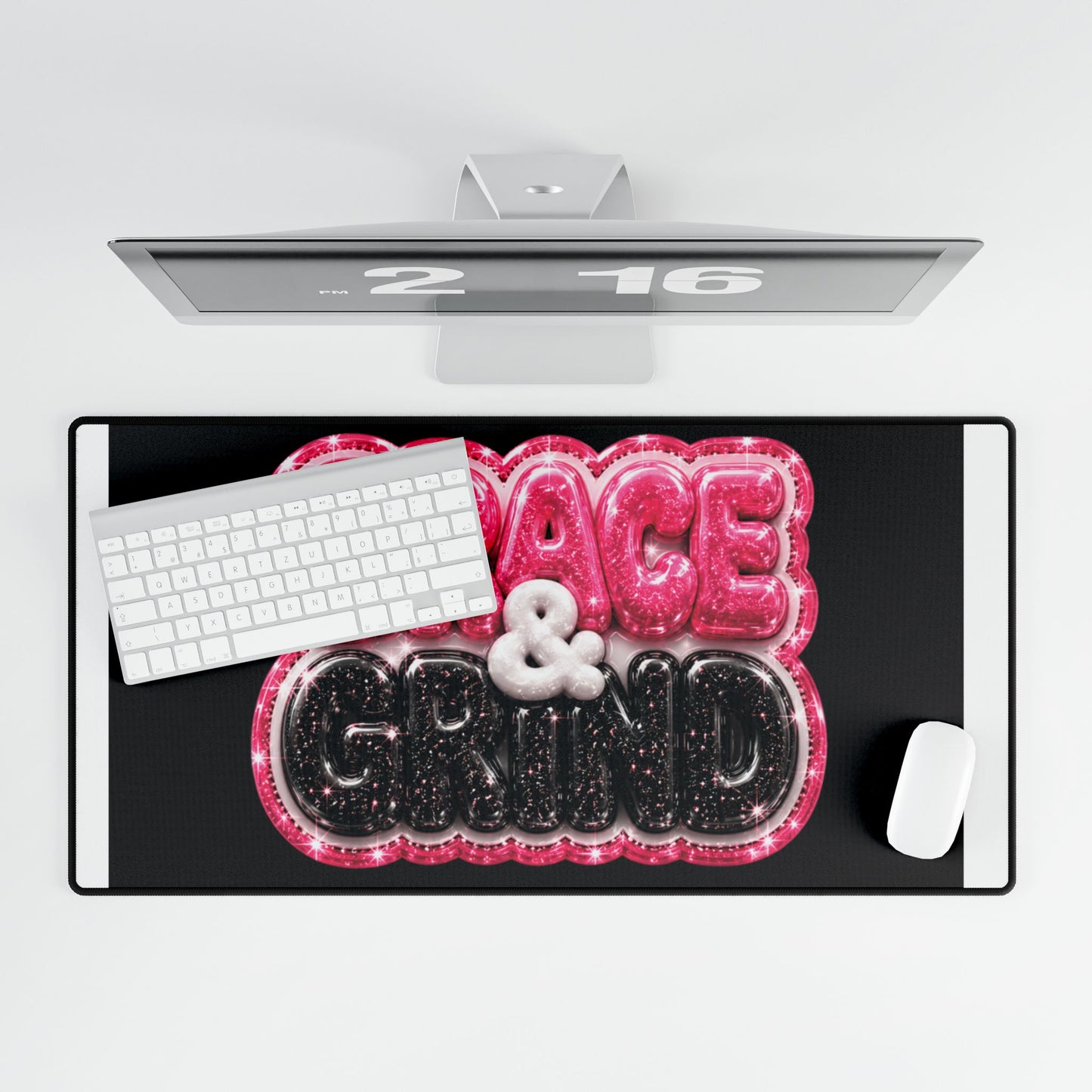 Grace & Grind Desk Mat — Motivational Pink & Black Gaming/Office Mouse Pad