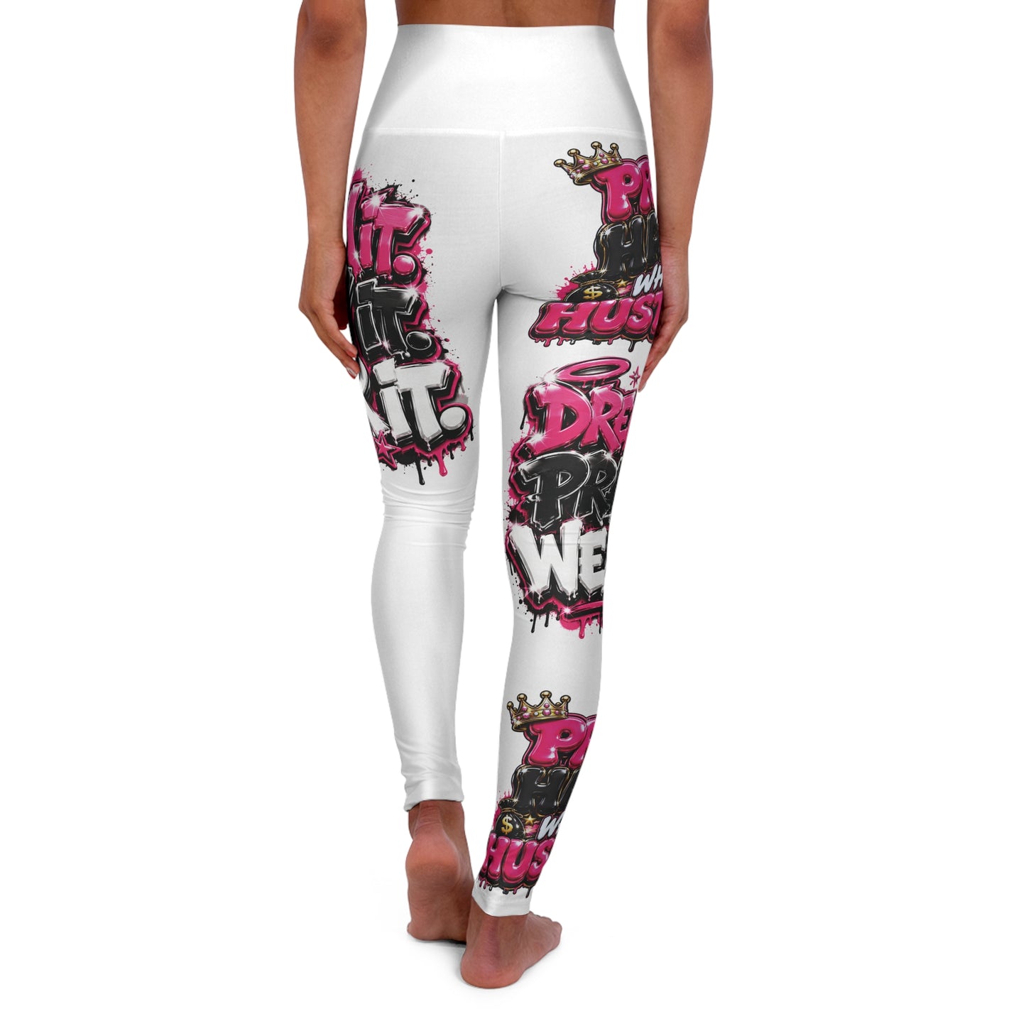 High-Waisted Yoga Leggings — Pink Graffiti 'Pretty Hustle' Activewear