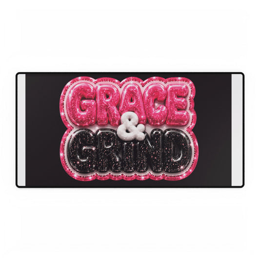 Grace & Grind Desk Mat — Motivational Pink & Black Gaming/Office Mouse Pad