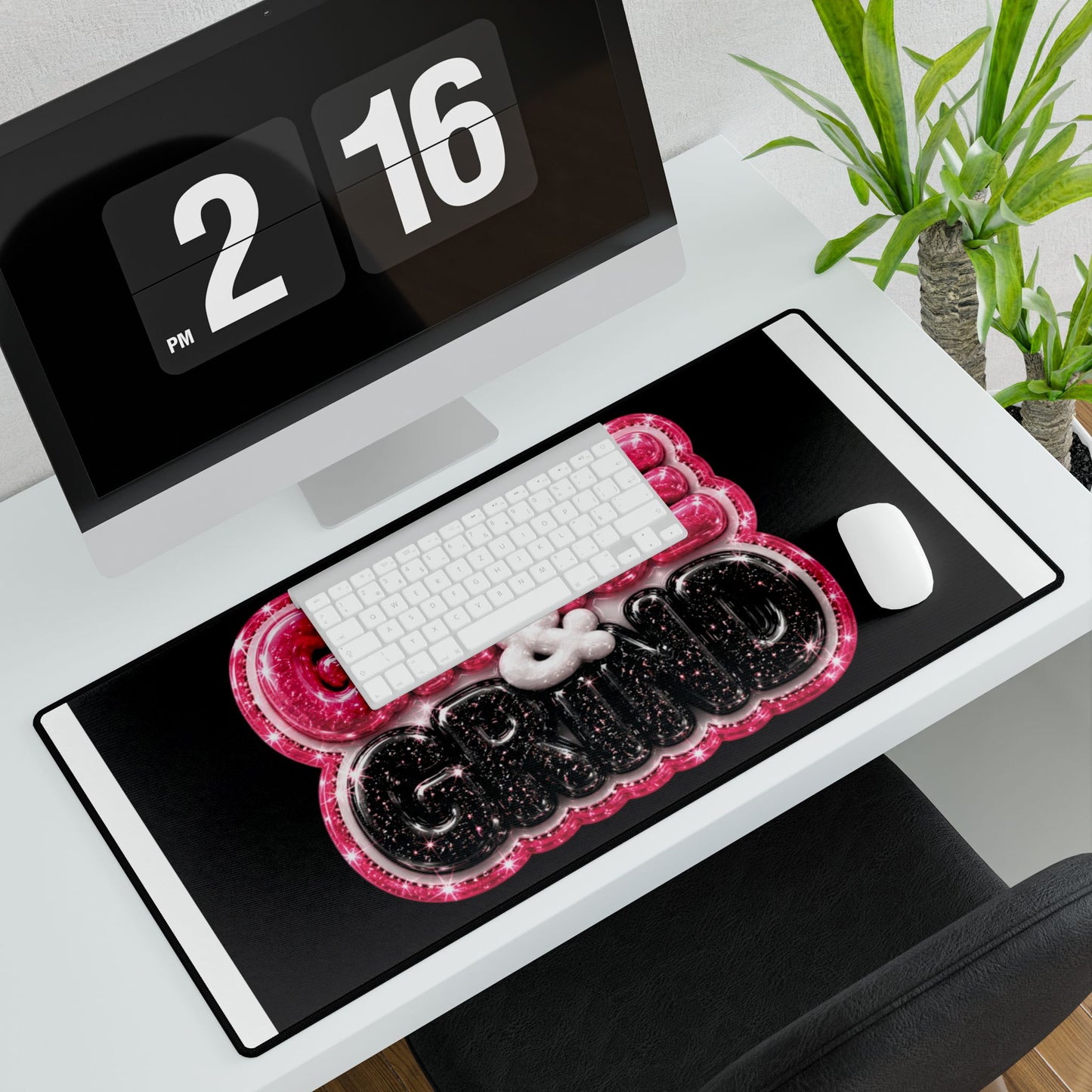 Grace & Grind Desk Mat — Motivational Pink & Black Gaming/Office Mouse Pad
