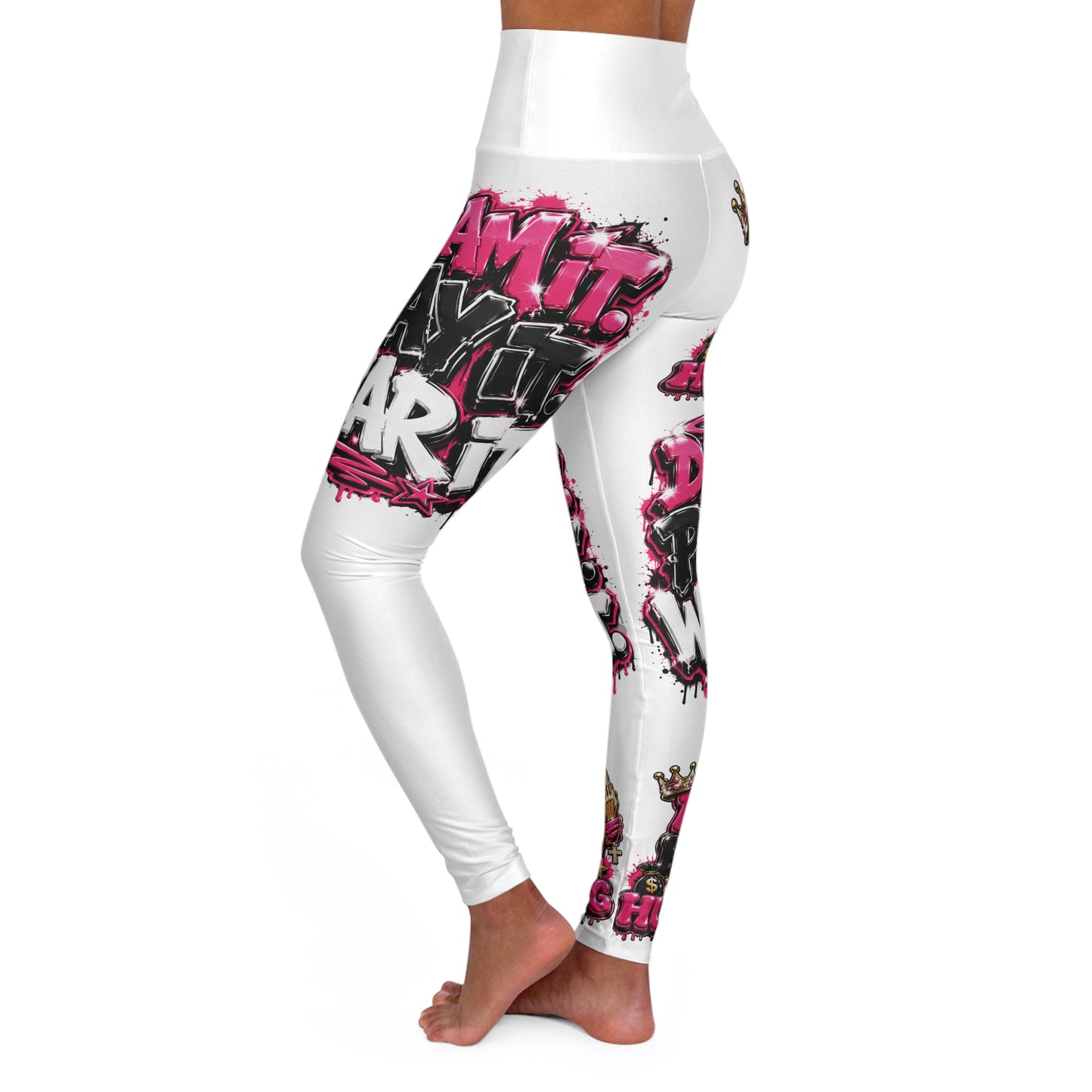 High-Waisted Yoga Leggings — Pink Graffiti 'Pretty Hustle' Activewear